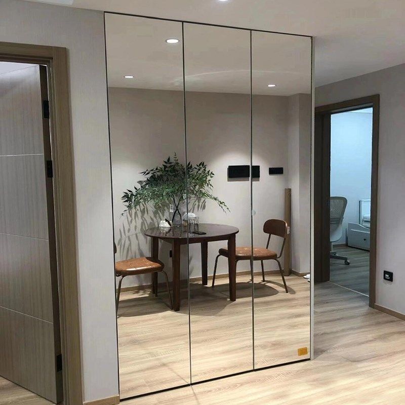 镜面玻璃柜门定制隐框灰镀膜钢化玻璃柜门镜子铝合金衣帽书柜酒柜