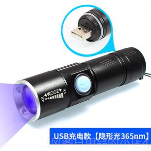 正品紫光手电筒充电紫外线 线石ED防伪验钞萤光剂检测笔玉鉴L定U