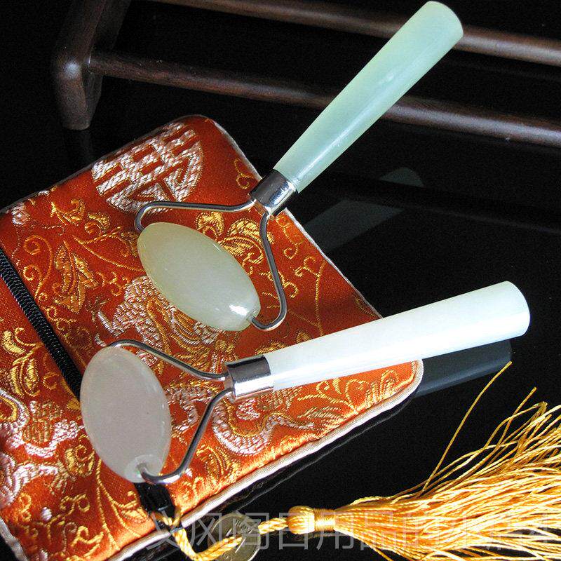 正品 天然石美容器按摩棒滚轮 脸岫玉瘦轮单头玉玉滚轮 面部按摩
