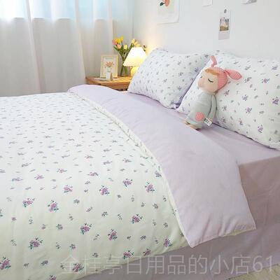 高档全棉田小园品碎花四件套床上用纯棉简约小清新宿舍套被床单三