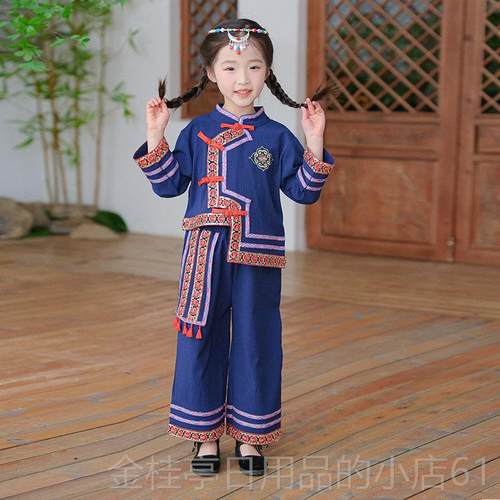 高档儿童少数民族服装男童三兄月出三壮族服女土家族妹装舞蹈童表