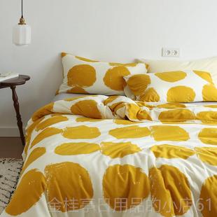 高档类A简约油画风天竺四件套全棉100亲肤棉针织被套床三件棉套纯