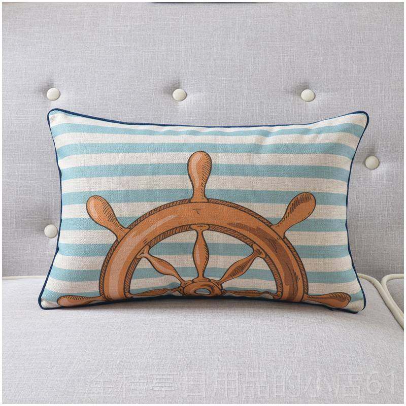 高档加棉美式麻地中海洋风厚格海方星抱枕套蓝色客厅沙发靠垫腰枕