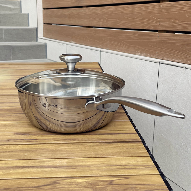 伦凯304不锈钢雪平锅不粘锅无涂层小炒锅煎炒煮多用锅汤锅24cm