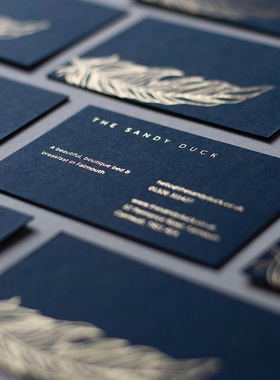 靛蓝深蓝色高档名片定制烫金凹凸水晶浮雕名片制作