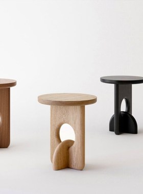 客厅家用黑色茶几迷你小户型创意沙发纯实木圆形小边几简约床边几