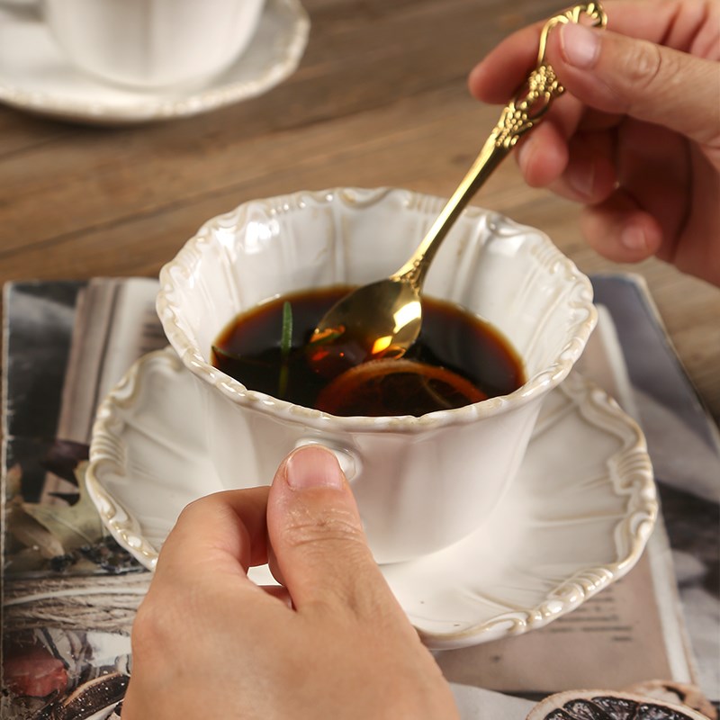 法式浮雕陶瓷咖啡杯碟套装复古下午茶红茶杯子早餐杯宫廷风茶具