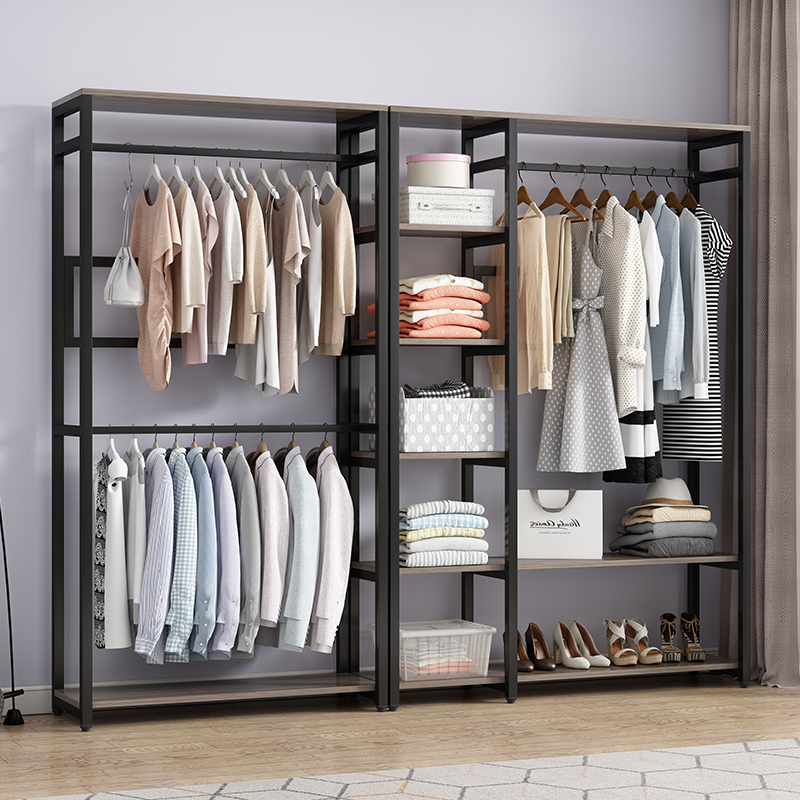 衣帽架落地卧室客厅床边多功能组合家用收纳加粗鞋架柜一体挂衣架