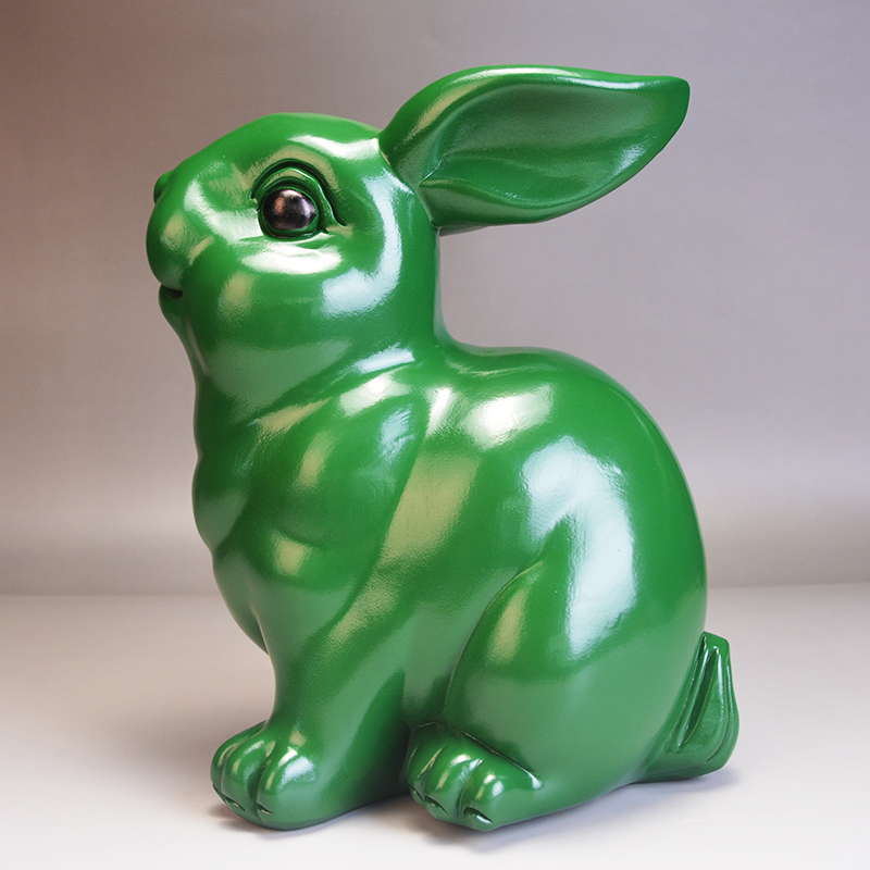 实木绿色兔子摆件木质生肖垂耳兔木头雕刻青兔福兔木制车载工艺品