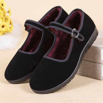 正品冬季棉老北京棉店鞋女防滑酒工作加妈绒夹加黑布鞋保暖软底妈