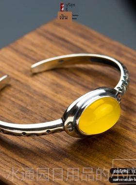 正品S9手5银石镯空托银托镶嵌适合2琥珀蜜蜡玉石宝南红13*18