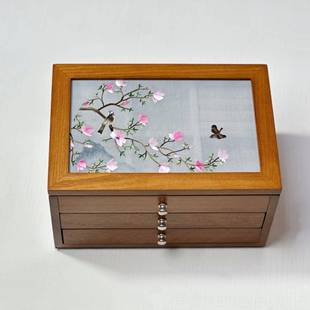 正品绣双面绣刺绣木珠宝五金收纳盒苏高档首实饰物盒结婚陪嫁礼送