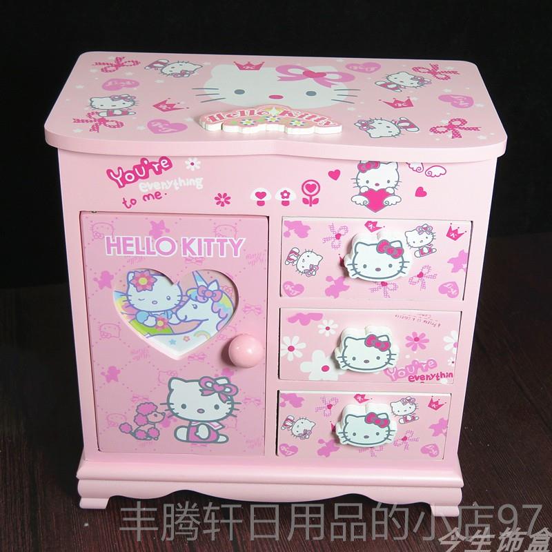 正品KT盒猫首饰盒木质凯蒂猫公主女欧式制卡通收纳盒饰品木孩生日图片