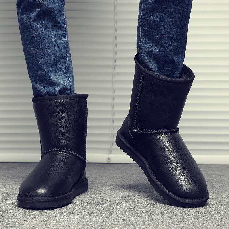 正品冬男士皮草雪地靴男季士中小腿冬靴防滑保羊暖毛季衬里高帮棉