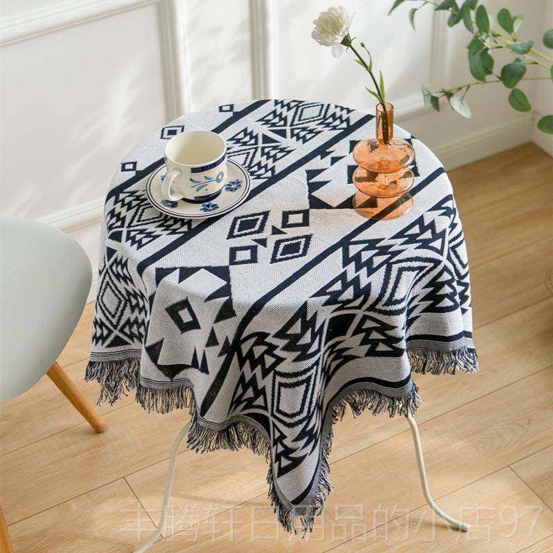 正品外贸单品覆座古风台格加厚棉麻露营风格星台布咖啡台布高档圆