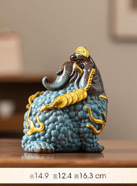 正品中式号大红色足金蟾招财摆家居客件厅办公室陶瓷三蟾蜍装饰工