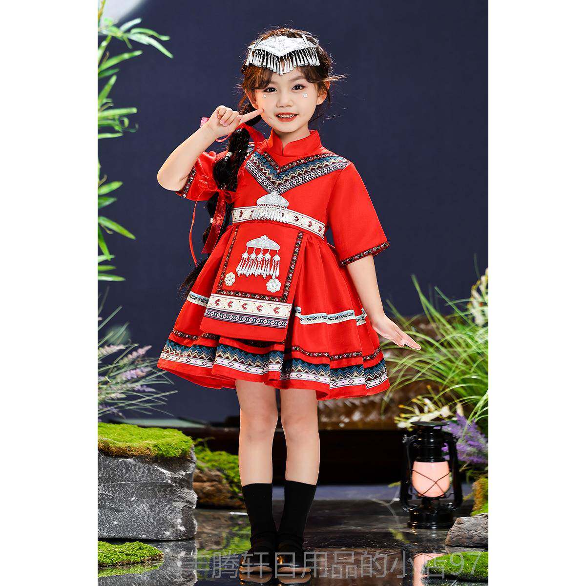 正品少民族广三西壮族三月民族服装儿童女童洛丽塔数衣壮服演出服