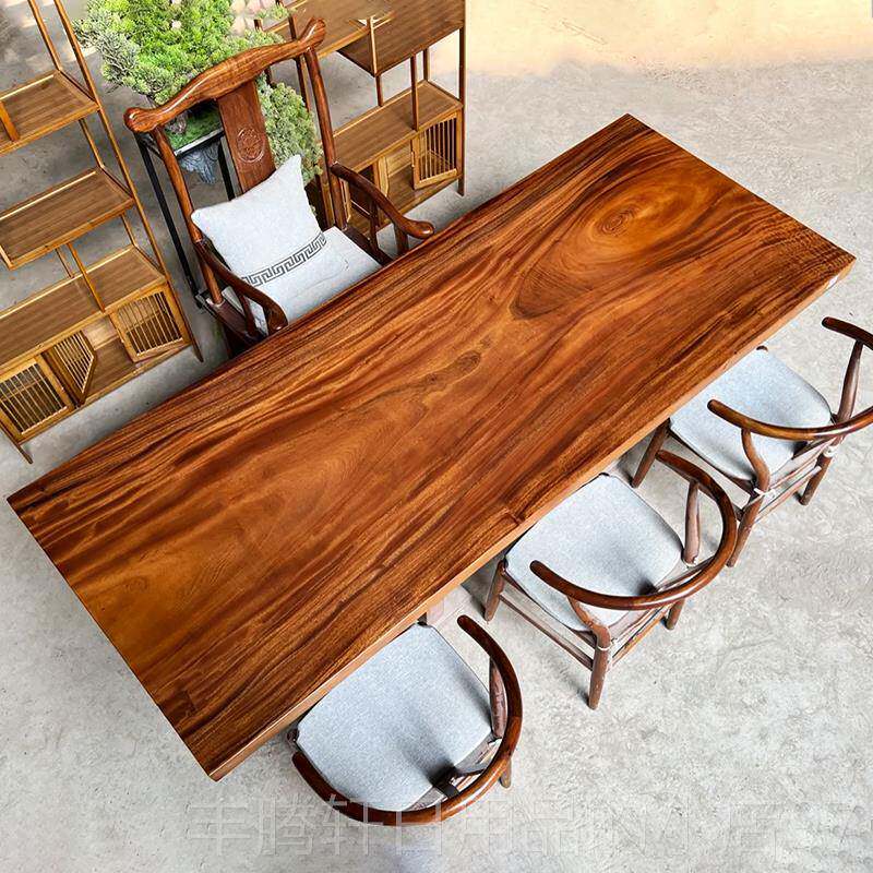 正品胡桃原木大板茶桌木木办公台书板餐桌黑整实新货出厂