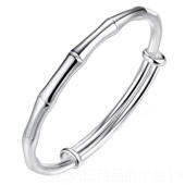 正品 9女99字9纯银手镯纯银开竹节银镯口子万足饰品银手环刻简约送