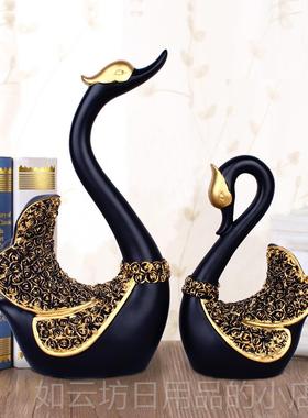 正品家欧居装饰摆摆件 式蓝色情侣天鹅件 创橱柜客厅摆设 新婚礼