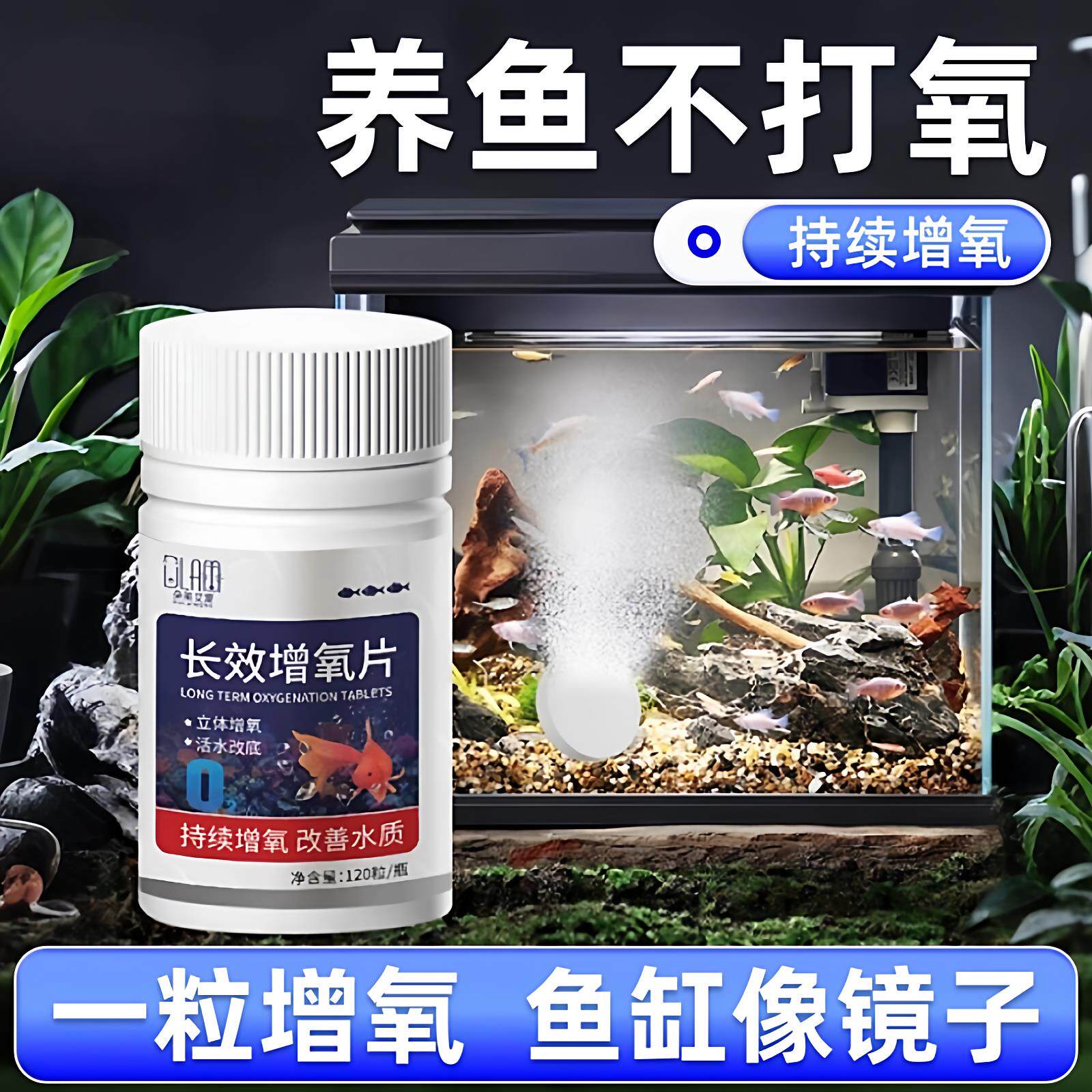 鱼缸增氧片养鱼长效氧气片缓释净化水质稳定剂制氧片水族增氧剂