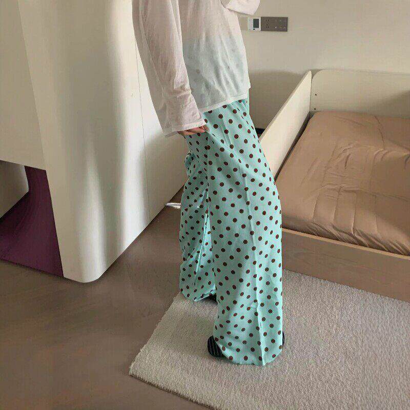 波点遛弯裤女夏薄款可外穿睡裤女长裤子慵懒轻薄凉凉裤垂感休闲裤
