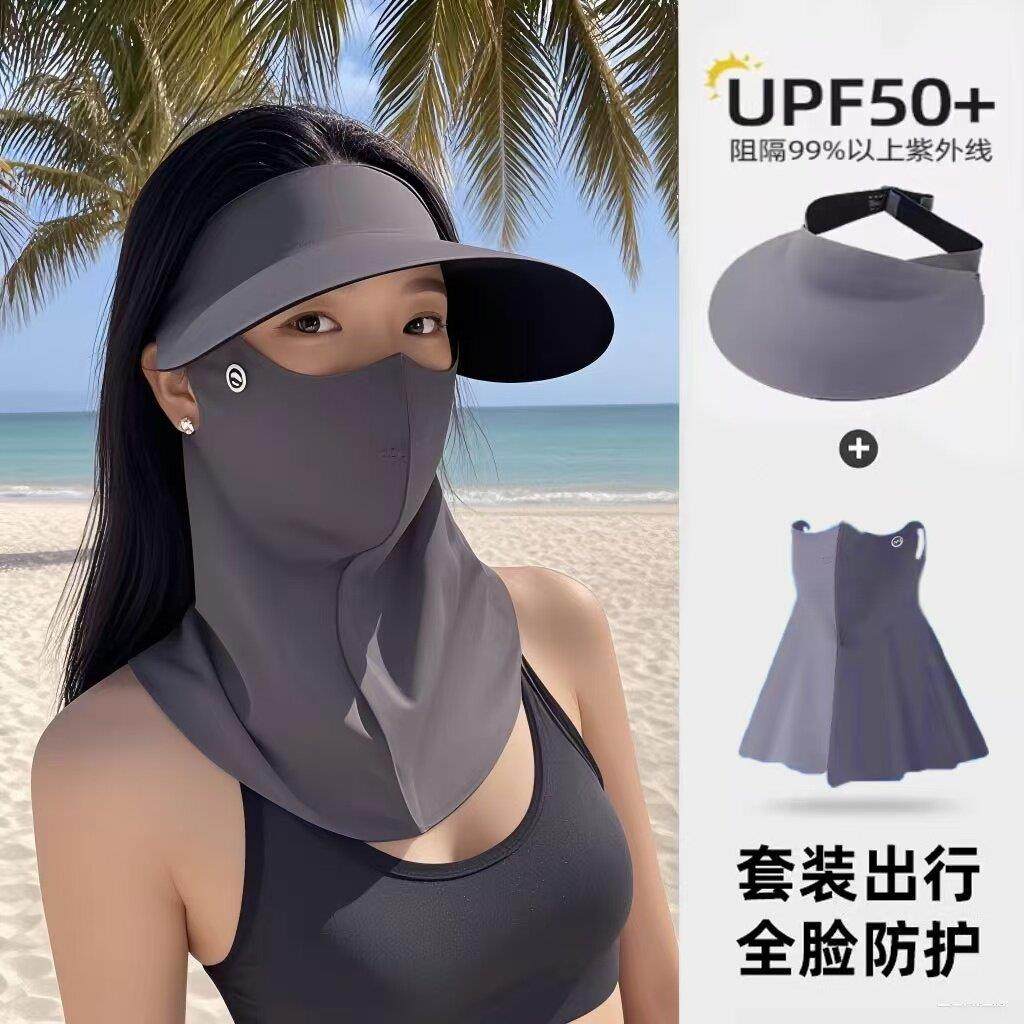 日本进口全脸防晒面罩女抗UV夏季冰丝遮阳帽子口罩护颈一体
