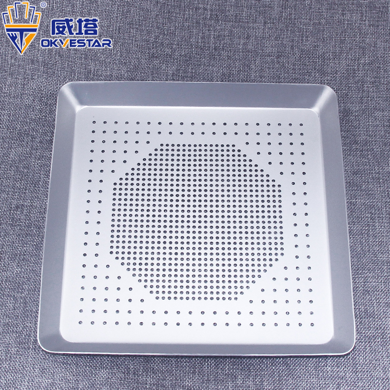 方形芝心披萨烤盘 10寸寸冲孔卷边PIZZ盘 比萨烤盘薄饼盘