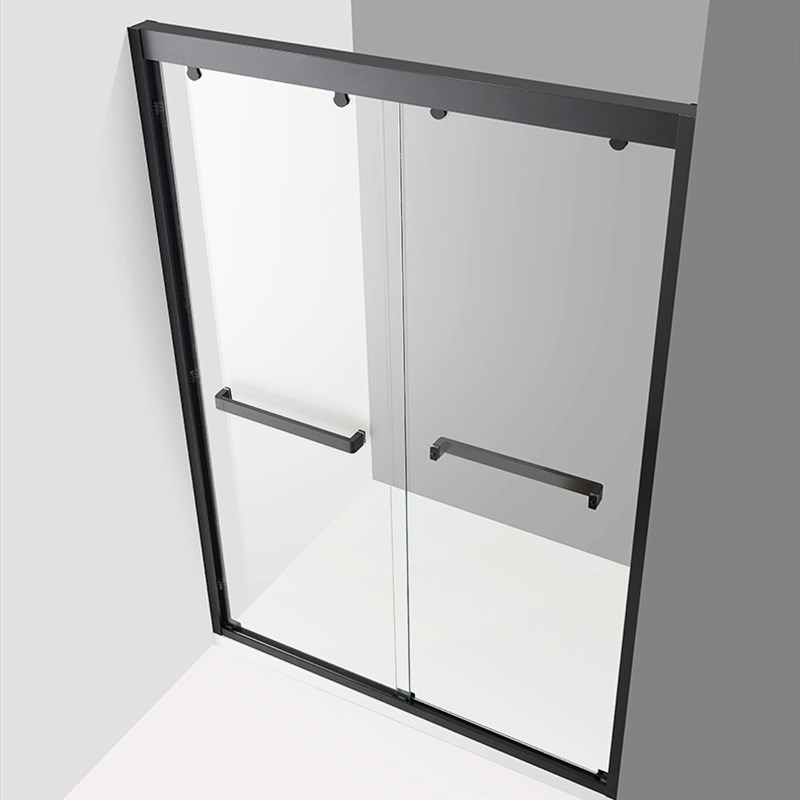 黑色不锈钢一字型淋浴房简易干湿分离钢化玻璃浴室门卫生间浴亭