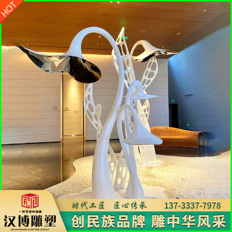 不锈钢花朵雕塑定制抽象艺术品铁艺摆件酒店别墅售楼处落地摆件