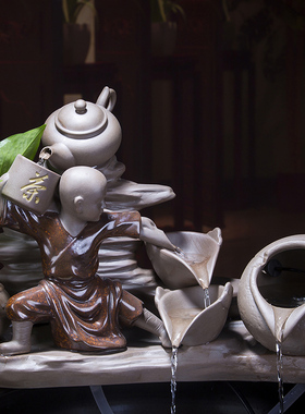 创意假山石槽陶瓷鱼缸循环鱼池喷泉流水器水景摆件装饰造景配件