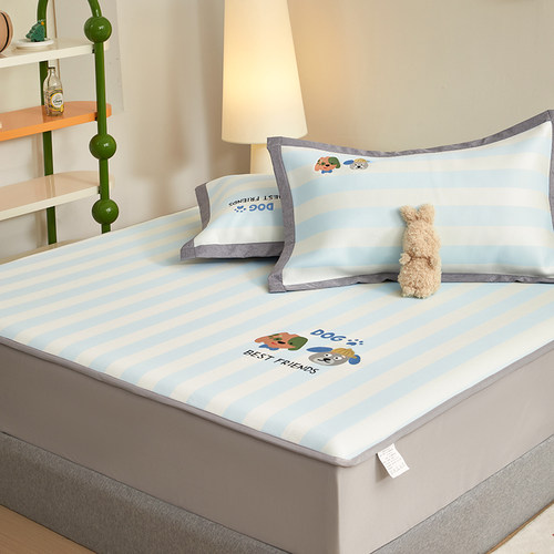 提花刺绣凉席床笠款冰丝席三件套夏季空调席子凉感丝保护罩单双人