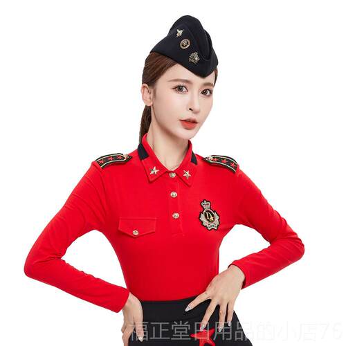 高档小北舞军范新服水手蹈服装套装女队式翻领短袖t恤团表演装