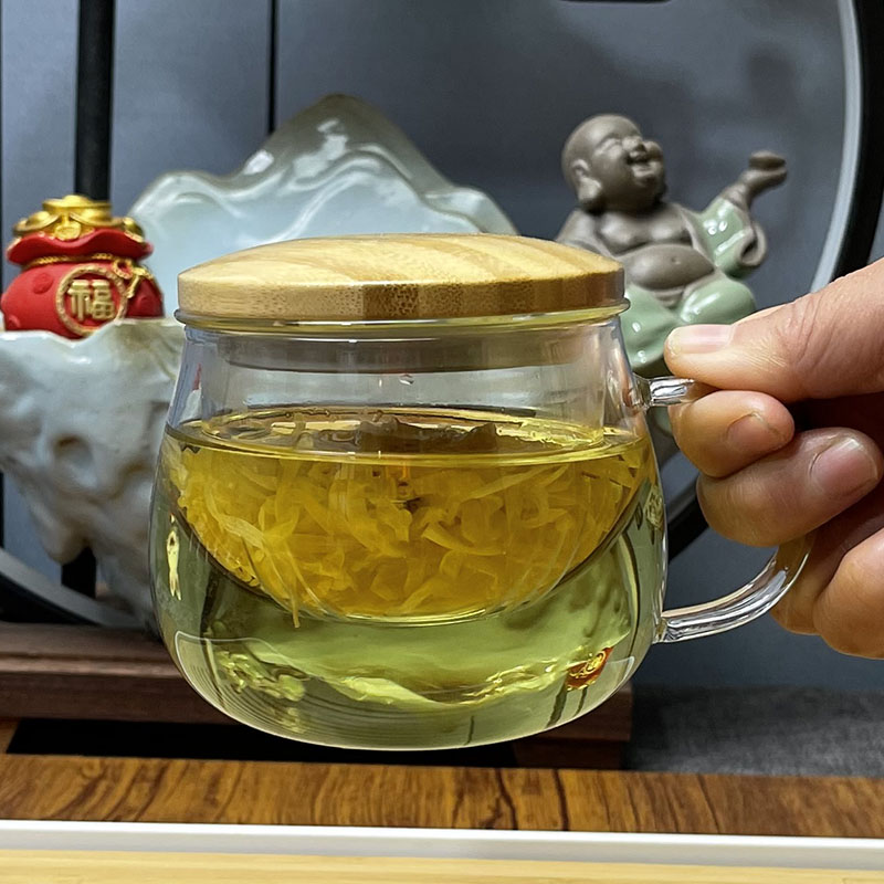 耐高温玻璃水杯木盖茶水分离泡茶杯家用杯子过滤透明喝茶玻璃杯
