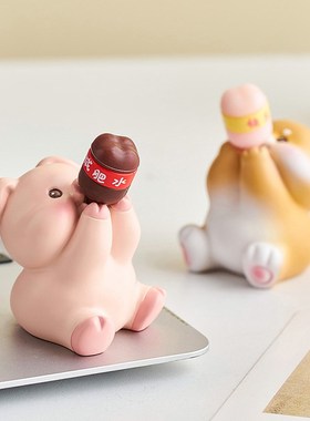 可爱卡通猪摆件创意办公室桌面装饰品日系治愈工位小摆件解压止怒