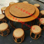 藤编大圆桌餐桌中式 圆形餐桌带转盘家用饭店酒店家用大圆桌椅组合