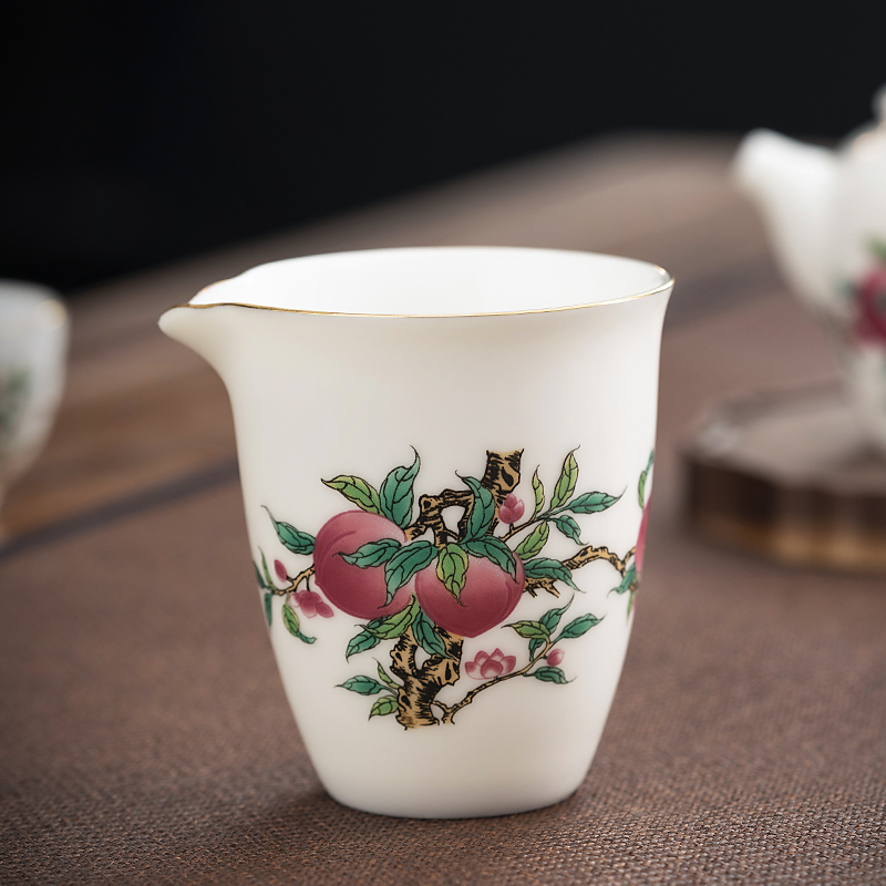 白瓷瑞桃公道杯描金分茶杯家用茶水匀杯茶具零配家用公杯小清新