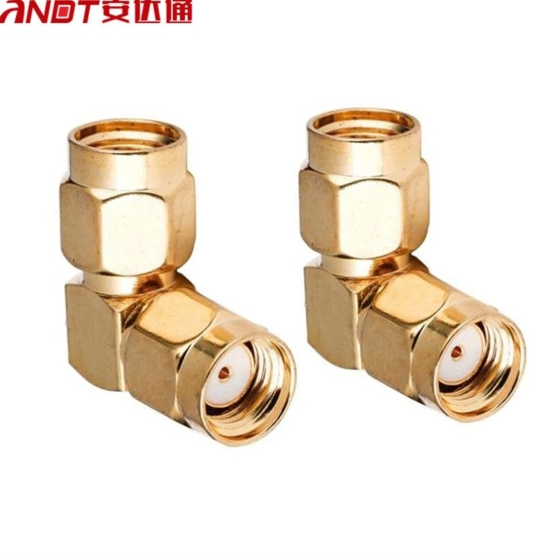 安达通射频同轴连接器反极性公转反接公直角弯式90度转接头RP-SM