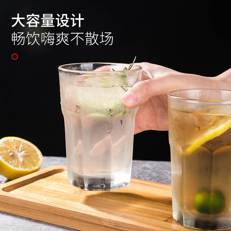 六只套装 利比咖啡店玻璃水杯八角柯林杯家用耐热茶杯果汁饮料杯