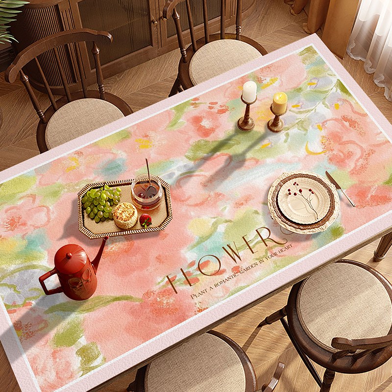 水彩油画桌垫桌布防水防油免洗餐桌隔热垫定制圆形茶几垫布书桌垫