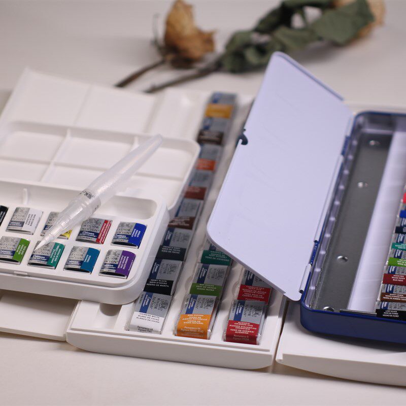 温莎牛顿歌文12色24固体水彩颜料套装固体水彩块状写生便携迷你盒