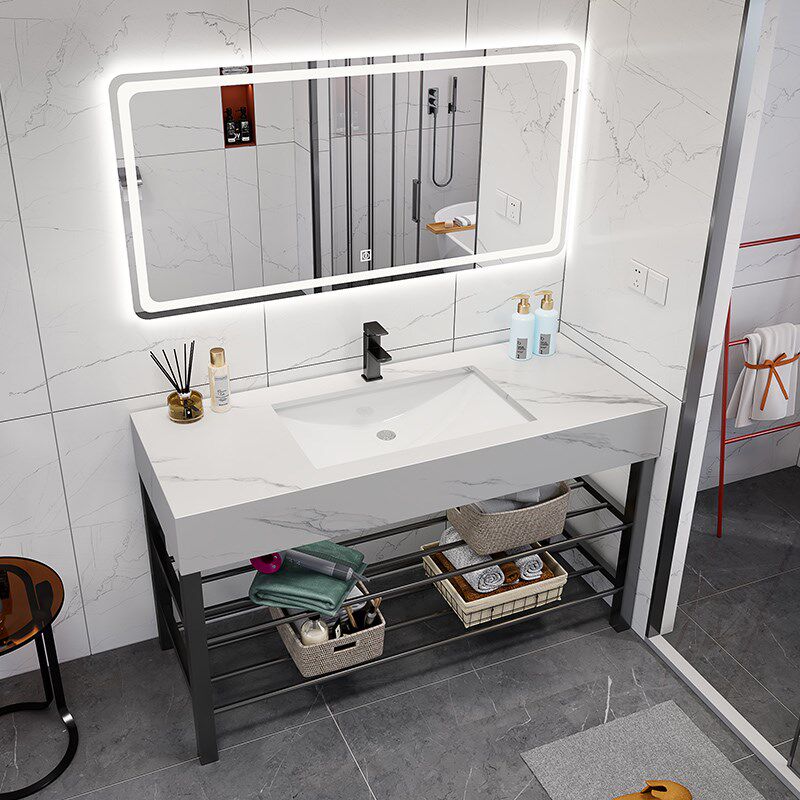 岩板台面落地柜智能洗漱台陶瓷一体盆组合洗脸盆洗手台落地支撑架