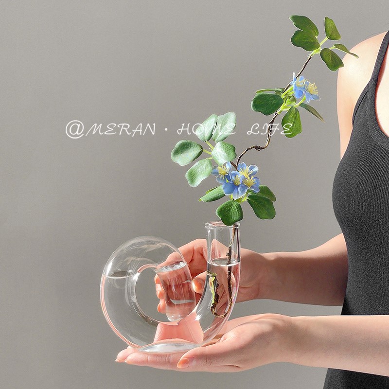 简约现代创意弯曲设计艺术摆件水养插花玻璃花瓶客厅桌面装饰花器