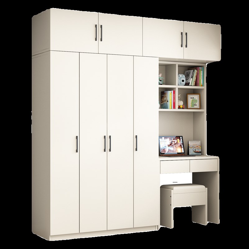 简约实木衣柜连书桌一体小户型儿童房家用卧室带电脑桌学习桌定制