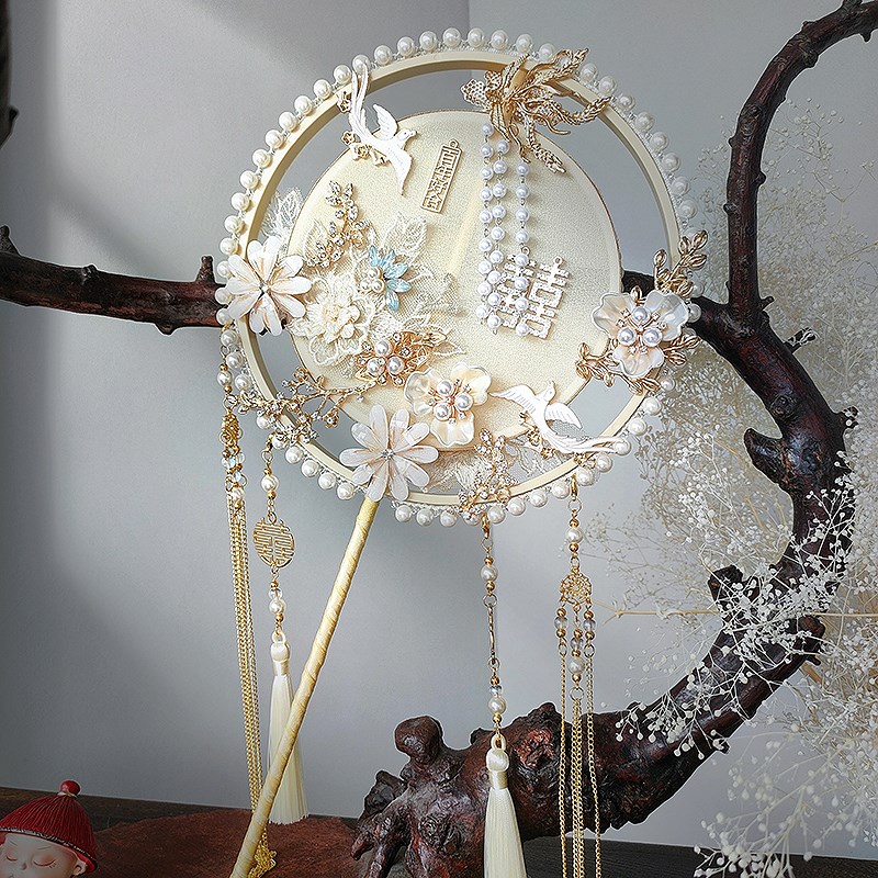 婚礼团扇新娘结婚中式秀禾喜扇婚礼团扇手工diy材料包秀禾扇