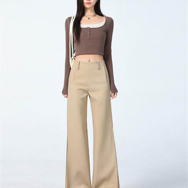 女装#美式卡其美式复古休闲裤女2025夏季显瘦辣妹百搭微喇裤