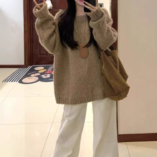 YUNSHU秋冬韩系慵懒风毛衣女宽松大版牛奶绒软糯套头针织衫上衣