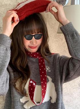 你好卡农 小狗提花刺绣套头毛衣女秋季韩系小众宽松套头针织上衣