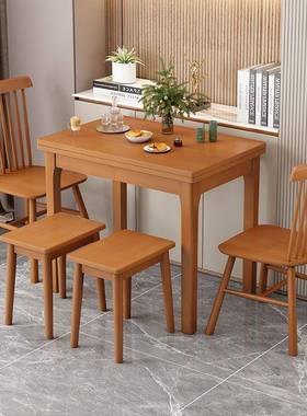 餐桌家用小户型实木折YEB叠餐桌现代简多能旋转加厚桌功面约餐饭