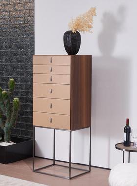 意式轻奢马鞍皮6抽屉高餐橱极柜现代简玄客厅靠76229墙斗边柜入户